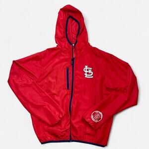 St. Louis Cardinals Hooded Windbreaker Jacket Mens XL Red Navy Full Zip MLB